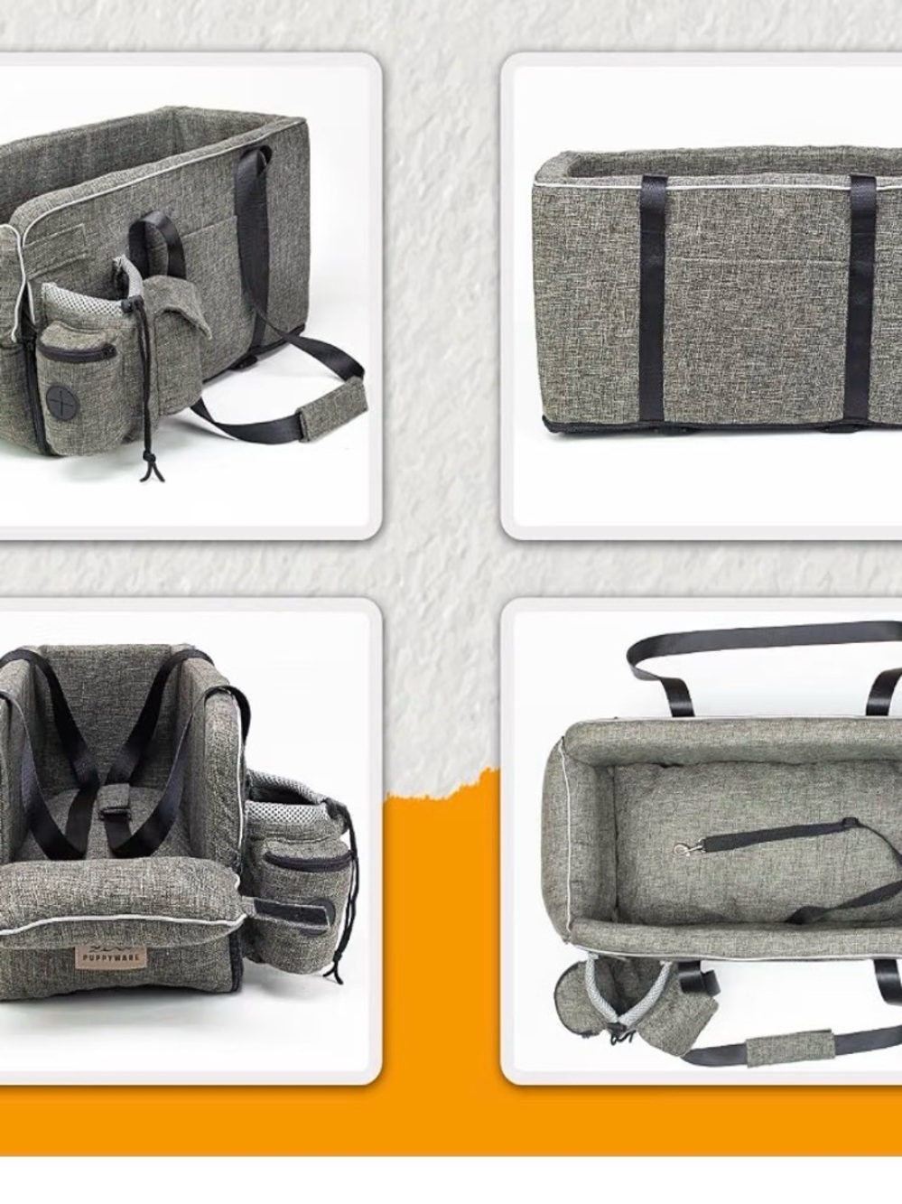 Portable Gray Pet Car Booster & Travel Carrier with Storage